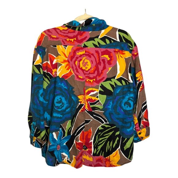 Chico's Blouse Women's Size XL Floral Tropical Linen Chicos 3 - Picture 3 of 4
